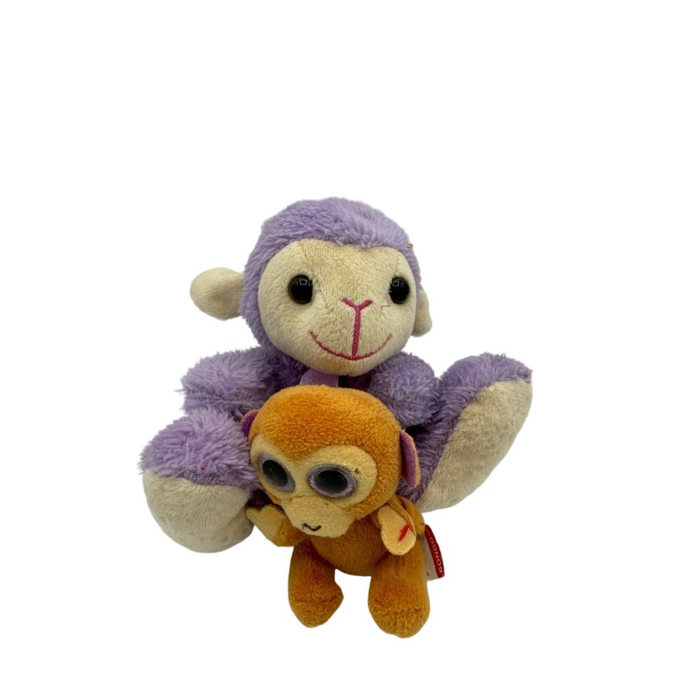 Lot of 2 Monkey Plush Stuffed Animals Purple and Brown 5 inch